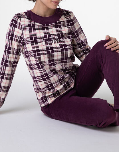 Pigiama Lungo in Micropile, tartan vinaccia, , LOVABLE