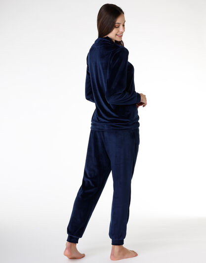 Homewear lungo donna in ciniglia, blu, , LOVABLE