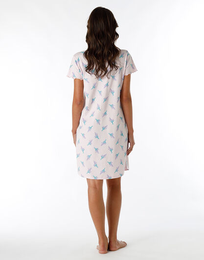 Camicia da notte aperta manica corta in jersey, rosa stampa lavanda, , LOVABLE