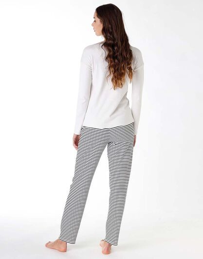 Pigiama donna lungo in 100% jersey di cotone, avorio, , LOVABLE
