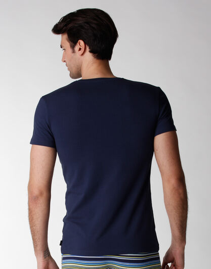 T-shirt manica corta uomo in cotone elasticizzato, blu navy, , LOVABLE