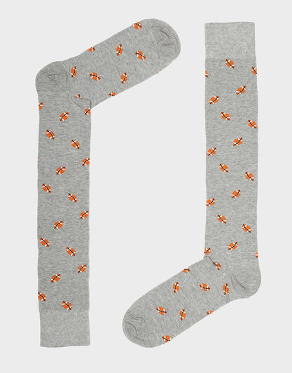 Calze lunghe uomo grigio in cotone, con stampa football, , LOVABLE