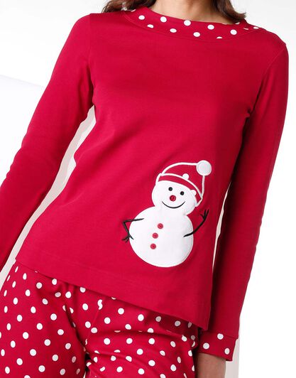 Pigiama donna lungo in 100% cotone interlock, rosso, , LOVABLE