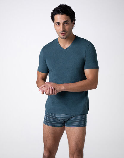 T-Shirt Scollo a V Rephined Cotton Modal, verde melange, , LOVABLE