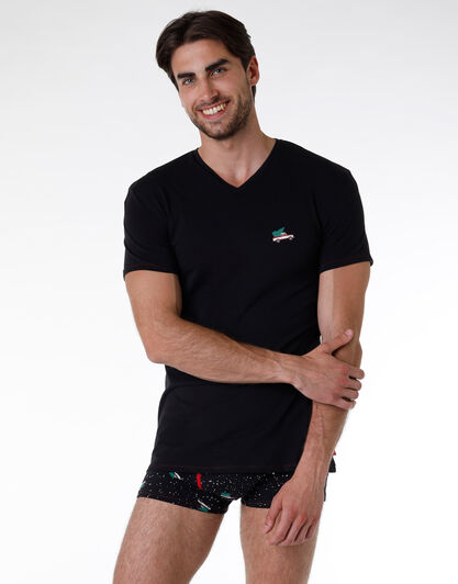 T-shirt uomo in cotone elasticizzato, nera, , LOVABLE