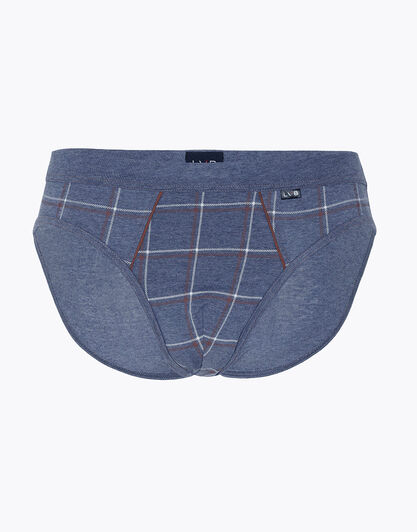 Slip uomo in cotone elasticizzato, blu melange con stampa check, , LOVABLE