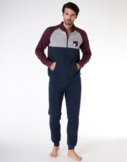 Felpa uomo a maniche lunghe in 100% cotone, bordeaux e blu, , LOVABLE