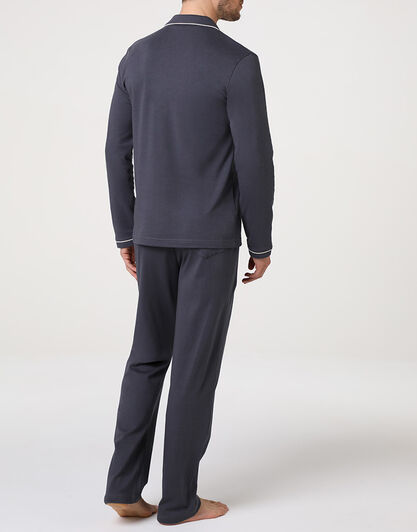 Pigiama Lungo Collo Serafino in Interlock, ebano,  Pigiama Lungo Collo Serafino in Interlock, ebano, , LOVABLE