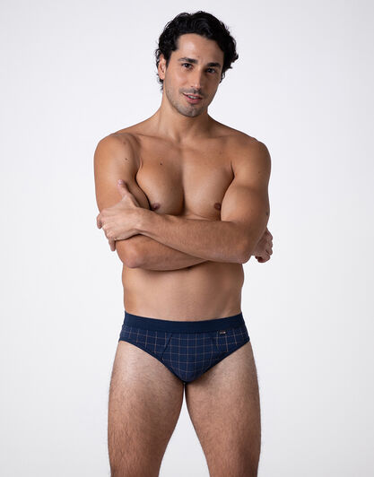 Slip Casual Stretch Cotton, blu check cognac, , LOVABLE
