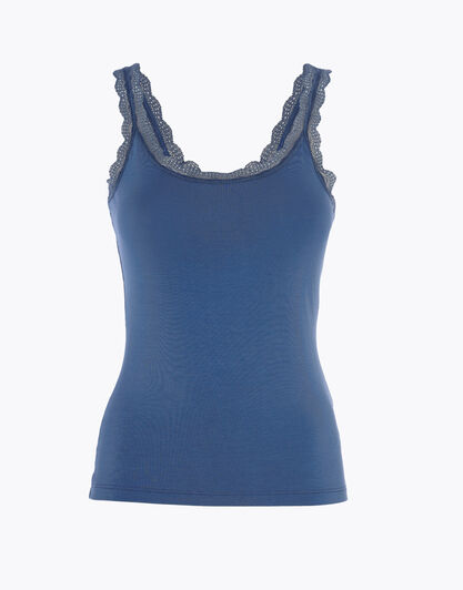 Smanicato donna Basic Soul in viscosa con balza in pizzo, denim blu, , LOVABLE
