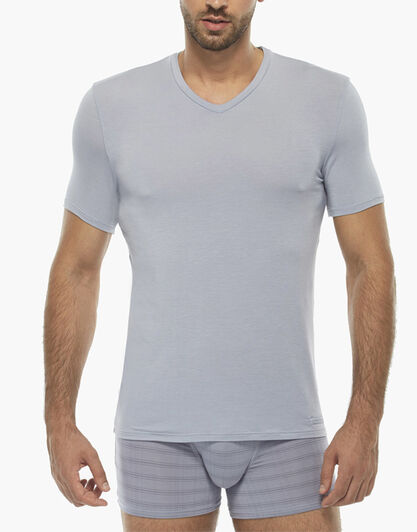 T-shirt uomo con scollo a v in micromodal, grigio chiaro, , LOVABLE