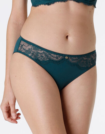 Slip Beauty Lace in pizzo e microfibra, ottanio, , LOVABLE