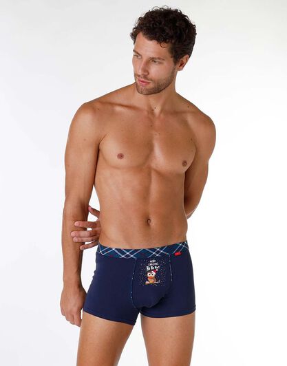 Boxer uomo in cotone elasticizzato, blu con stampa gufetto, , LOVABLE