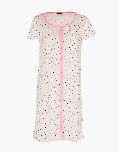 Camicia da notte a maniche corte in jersey 100% cotone, stampa con fondo pesca pastello, , LOVABLE