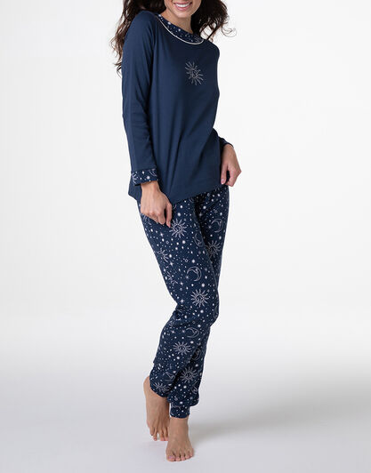 Pigiama Lungo in Interlock, blu navy, , LOVABLE