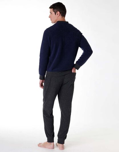 Homewear lungo uomo in felpa calda, blu, , LOVABLE