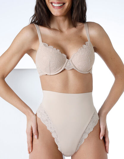 Guaina Perizoma Smooth Femininity in microfibra e pizzo, skin,  Guaina Perizoma Smooth Femininity in microfibra e pizzo, skin, , LOVABLE