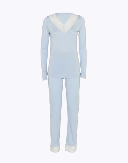 Pigiama donna lungo in jersey di viscosa, azzurro, , LOVABLE