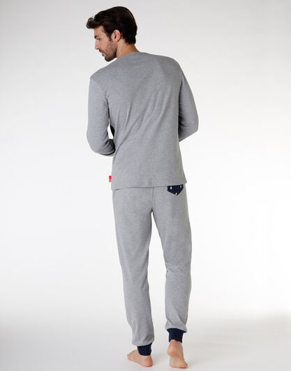 Pigiama uomo lungo in cotone interlock, blu navy, , LOVABLE
