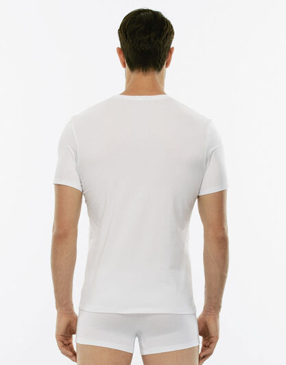 T-Shirt Cotton Stretch bianco in cotone elasticizzato con scollo a V profondo-LOVABLE