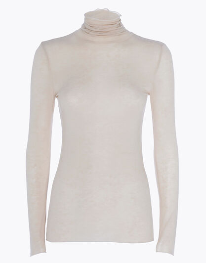 Maglia a collo alto e manica lunga in modal e cashmere, sabbia, , LOVABLE