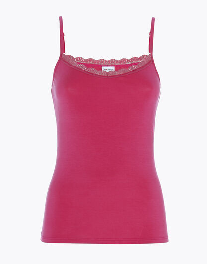 Top donna Basic Soul in viscosa con balza in pizzo, lampone, , LOVABLE