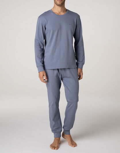 Pigiama Lungo Girocollo in Interlock, grigio azzurro, , LOVABLE