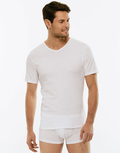 T-shirt 100% Pure Cotton bianco in cotone con scollo a V-LOVABLE