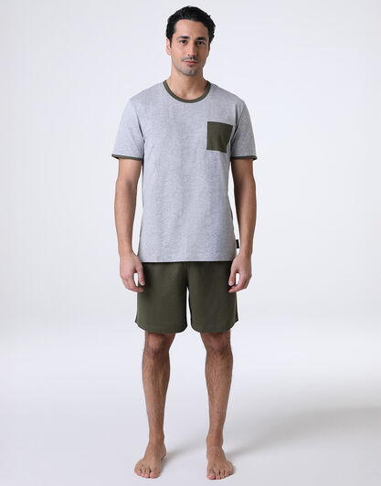 Pigiama Corto Girocollo in Jersey, grigio melange, , LOVABLE