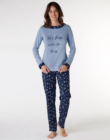 Pigiama in interlock di cotone, azzurro polvere scuro, , LOVABLE