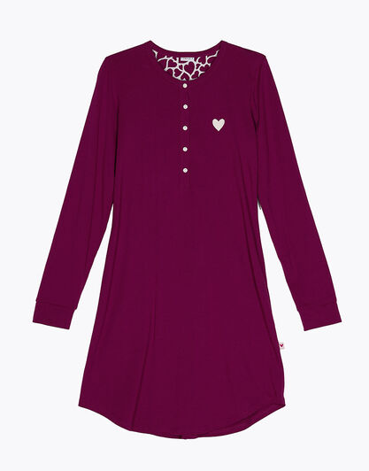 Camicia da notte manica lunga collo Serafino in jersey, bordeaux, , LOVABLE