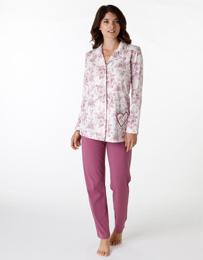 Pigiama Lungo aperto in jersey, stampa rose, , LOVABLE