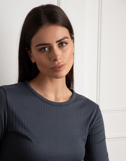 Maglia Manica Lunga Collo Tondo Light Rib, grigio antracite, , LOVABLE