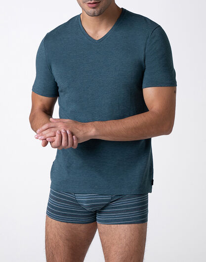 T-Shirt Scollo a V Rephined Cotton Modal, verde melange, , LOVABLE