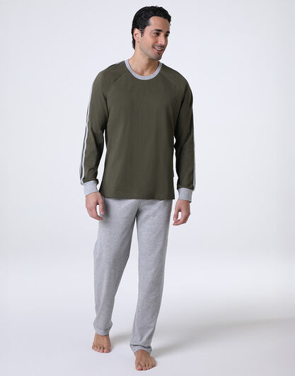 Pigiama Lungo Girocollo in Jersey, verde oliva, , LOVABLE