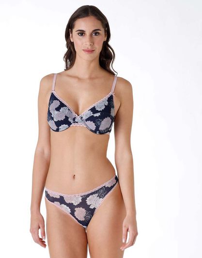 Brasiliano Lovely Tulle in tulle e pizzo, blu con stampa, , LOVABLE
