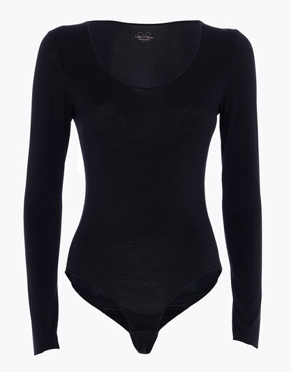 Body a manica lunga con scollo rotondo in micromodal, nero, , LOVABLE