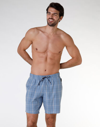 Pantaloncino uomo in 100% tela di cotone, azzurro tartan, , LOVABLE