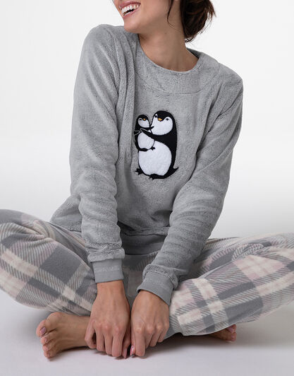 Homewear Chiuso in Pelliccetta e Pile, grigio melange,  Homewear Chiuso in Pelliccetta e Pile, grigio melange, , LOVABLE