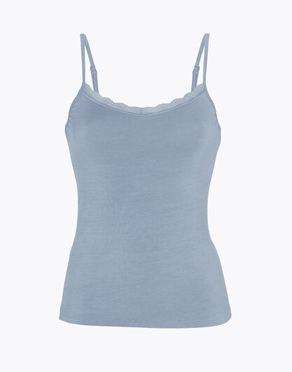 Top donna Basic Soul in viscosa con balza in pizzo, blu polvere, , LOVABLE
