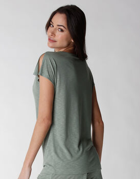 Maglia del pigiama a manica corta in viscosa, verde, , LOVABLE