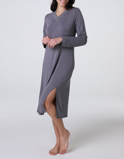 Camicia da Notte Lunga scollo a V Elegant Modal, grigio antracite, , LOVABLE