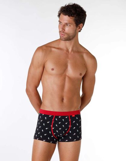 Boxer uomo in cotone elasticizzato, rosso e nero con stampa, , LOVABLE