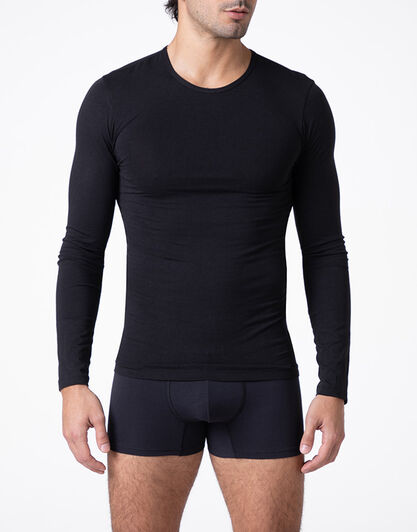 Maglia girocollo manica lunga Warm Sensation in Stretch Cotton, nero,  Maglia girocollo manica lunga Warm Sensation in Stretch Cotton, nero, , LOVABLE