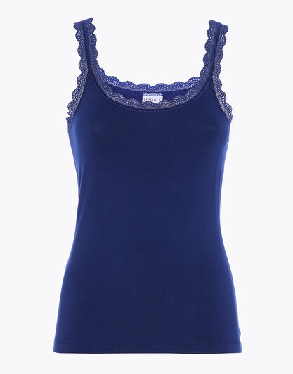 Top smanicato Basic Soul in viscosa con pizzo, blu, , LOVABLE