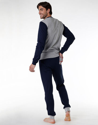 Pigiama uomo lungo in cotone interlock, grigio melange, , LOVABLE