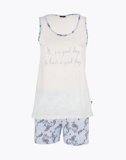 Pigiama corto donna in jersey 100% cotone, avorio, , LOVABLE