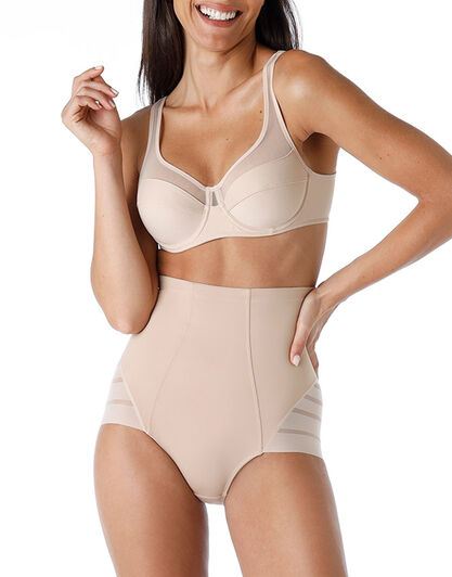 Guaina Vita Alta Fancy Shaping in microfibra modellante e tulle, cipria, , LOVABLE