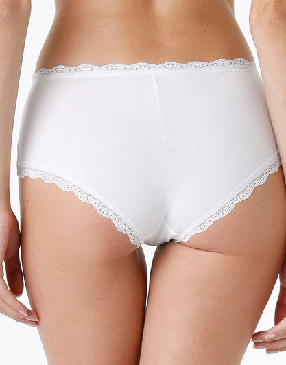Shorty lovely in cotone elasticizzato e pizzo, bianco,  Shorty lovely in cotone elasticizzato e pizzo, bianco, , LOVABLE