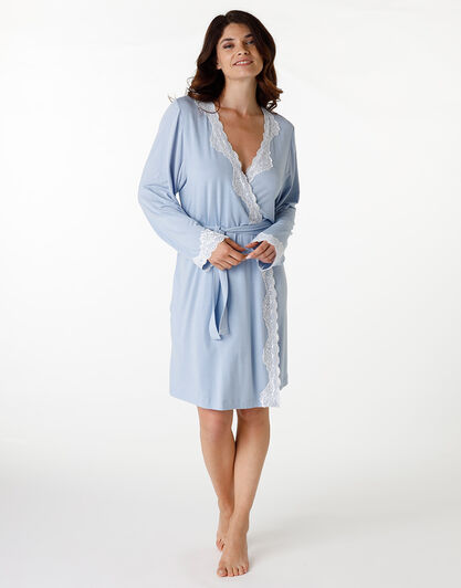 Vestaglia in modal con pizzo, azzurro, , LOVABLE